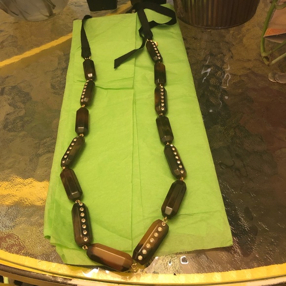 J.Crew tortoise look rhinestone disks necklace - Picture 3 of 3